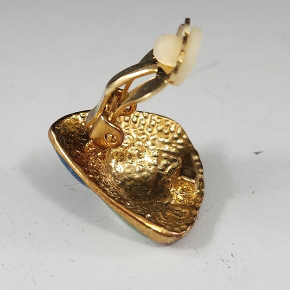 Jordache 1980s Clip On Earrings Blue Green & Aqua Enamel Triangle Shape New VTG - Picture 8 of 8